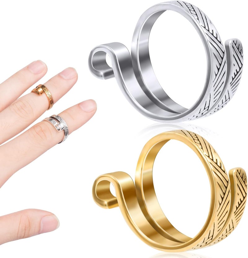 ANCIRS 2 Pack Knitting Crochet Loop Ring for Fingers, Adjustable Crochet Tension Ring, Metal Open Yarn Guide Finger Holders, Knitting Thimbles for Crochet- Gold & Silver - Image 1
